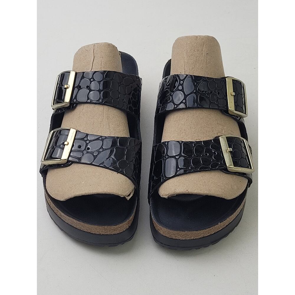 Birkenstock Papillio Arizona Platform Flex Black Croc-Embossed Sandals Sz 37 - Picture 3 of 11